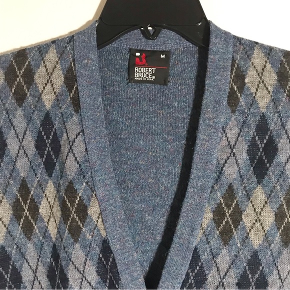 Robert Bruce Vintage 80’s Heather Blue Argyle Sweater Vest Size Medium - Picture 3 of 12